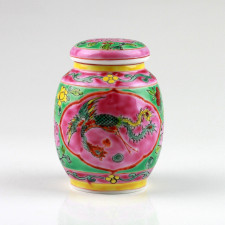 Asiatischer Porzellan-Aschenbecher Phönix bunt Nyonya Keramik-Kunst Handarbeit 