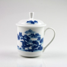 Teetasse Porzellan mit Deckel, chinesische Teetasse blau-weiß