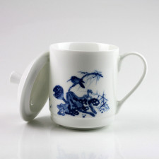 Chinesische Teetasse Porzellan, Deckeltasse groß