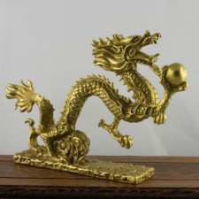 Chinesischer Drache "Wolkendrache mit Drachenperle" Messing-Figur