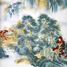 Chinesisches Bild "Kiefer am Fluß", Wandbild Porzellan
