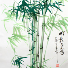 Rollbild grüner Bambus mit Schriftzeichen