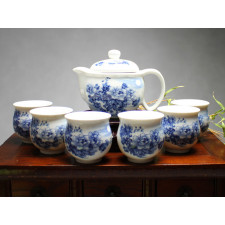 Chinesisches Teeservice aus Porzellan "Chrysanthemen im Mondschein"