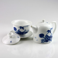Gaiwan mit chinesischer Teekanne blau-weiß