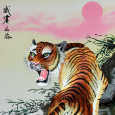 Stickbild "Tiger im Abendrot", chinesisches Tiger-Bild
