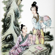 Chinesisches Porzellanbild "Kalligraphie", Die Vier Künste