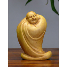 Chinesische Holzfigur "Lachender Buddha im Gewand"