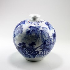 Chinesische Vase "Landschaft", Kugelvase Porzellan, Motiv-Vase