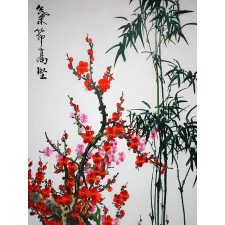 Stickbild "Pflaumenblüte und Bambus"