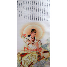 Stoffbild "Guanyin auf Elefant", Herz-Sutra