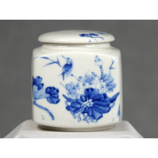 Teedose eckig "Vogel in Blumenmeer", chinesische Keramik