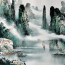 Tuschemalerei "Fahrt im Nebel", chinesische Landschaftsmalerei