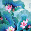 Chinesische Bildrolle "Lotusteich", Stoff-Bild