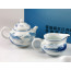 Teeservice blau-weiß "Pavillon am See", chinesisches Porzellan-Service handbemalt