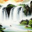 Wasserfall mit Segelboot